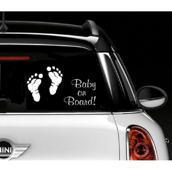 Decal ~ BABY ON BOARD, FOOT PRINTS ~ AUTO DECAL, 5" X 7"