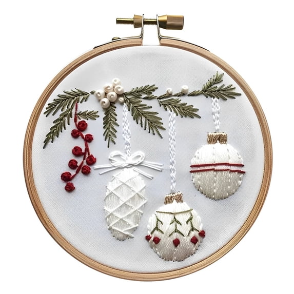 Christmas Embroidery Kit Xmas Themed Embroidery Pattern Adults DIY Handmade with Hoop Needles Threads DIY Embroidery Set for Adults Beginners Style E