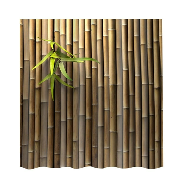 Cortina de ducha impermeable con varios ganchos, color naturaleza Bambú