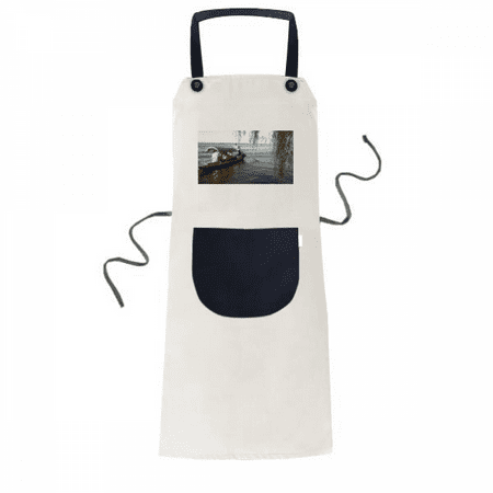 

Sunset Boat Art Deco Fashion Apron Adjustable Bib Cotton Linen BBQ Kitchen Pocket Pinafore