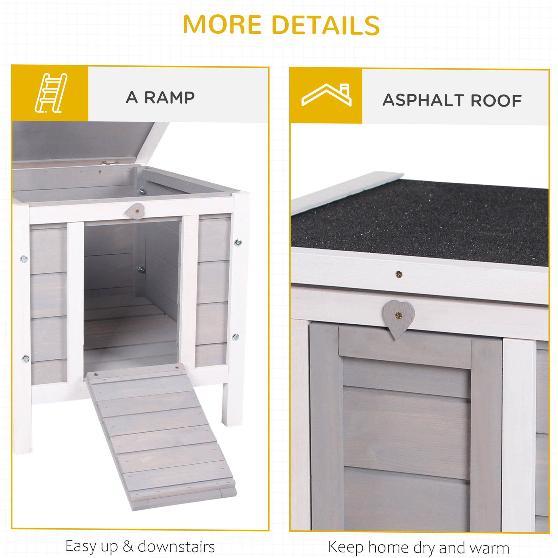 JERFIT Outdoor Rabbit Hutch with Waterproof Roof, Small Animal Cage for Bunny Guinea Pig, Wooden Pet House with Ramp, Elevated Bottom, Gray