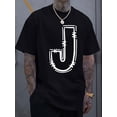 thumbnail image 1 of Camiseta informal de algodón para hombre con elegante estampado de la letra J: transpirable y cómoda para primavera y verano. Para adultos, hombres, mujeres, adolescentes, jóvenes., 1 of 6
