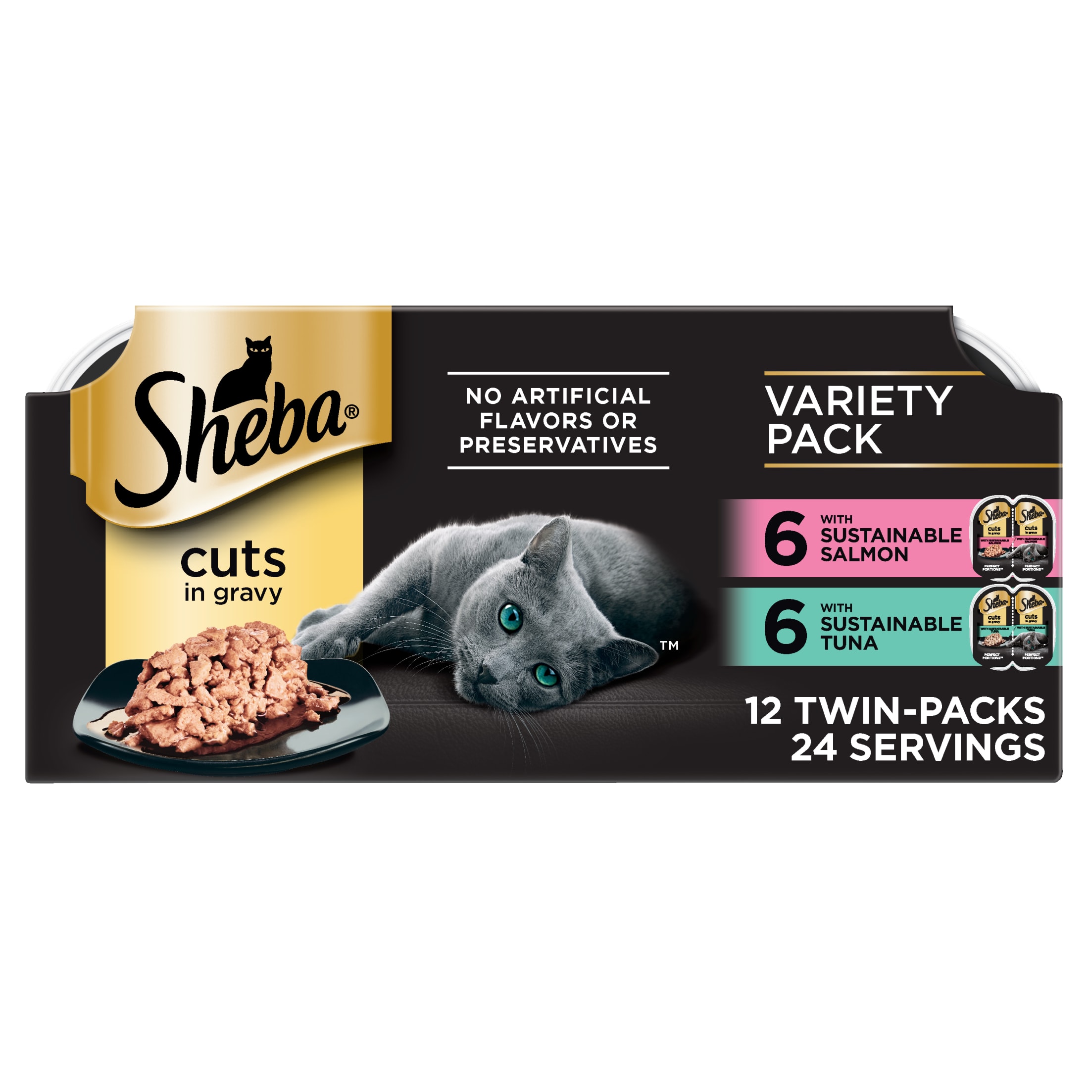 Sheba Perfect Portions Variety Pack Cuts In Gravy Cat Food, 2.6 Oz Twin-Pack Trays (12 Count)