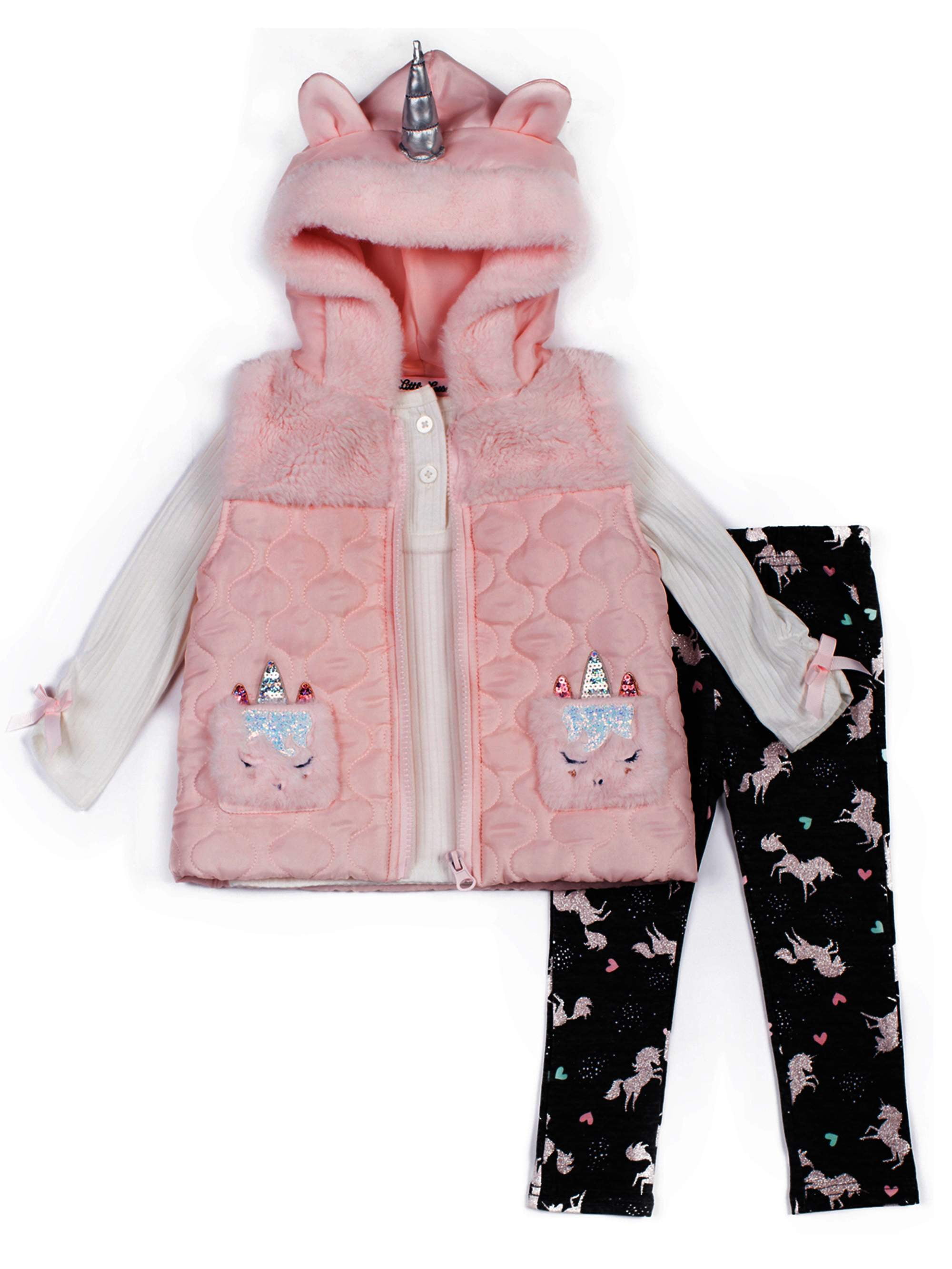 Little Lass Baby Girl Puffer Vest, Top & Pant Outfit, 3pc Set - Walmart.com