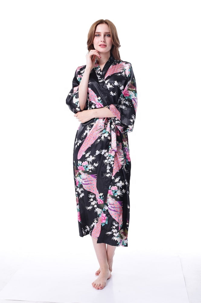 Mr & Mrs Right Women's Kimono Robe Long Robes with Peacock and Blossoms
