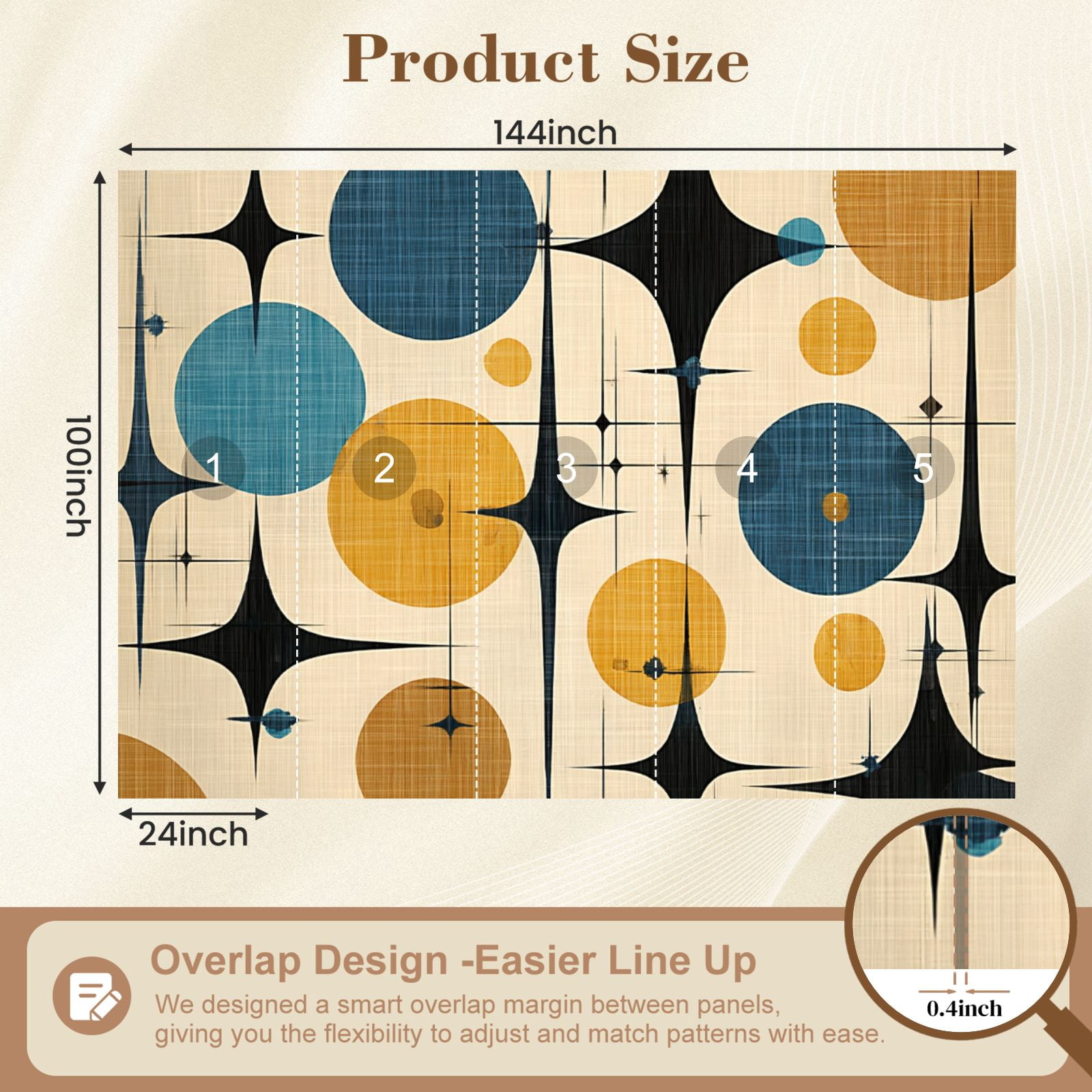 Wallpaper Mid Century Vintage 1950s Modern Retro Circular Motifs Peel and Stick Wall Murals 100"H x 144"W Removable PVC Wall Paper Self-Adhesive Wall Paintings Art Decor for Bedroom Living Room