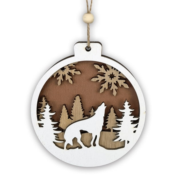 Colgantes de árbol de Navidad con animales tallados en madera, artesanías navideñas