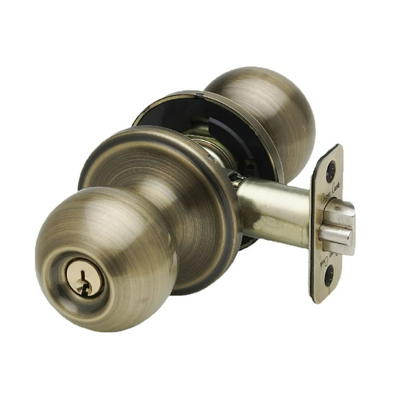 Copper Creek BK2040AB Ball Door Knob, Keyed Entry Function, 1 Pack, in Antique Brass C63