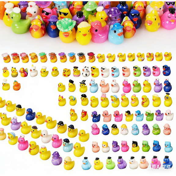 100 Pack Multicolor Mini Resin Ducks to Hide, 35 Unique Styles Solid Little Ducks, Tiny Miniature Duck Figures Bulk for Fairy Garden, Dollhouse, Terrarium, Potted Plants & Micro Landscape Decor