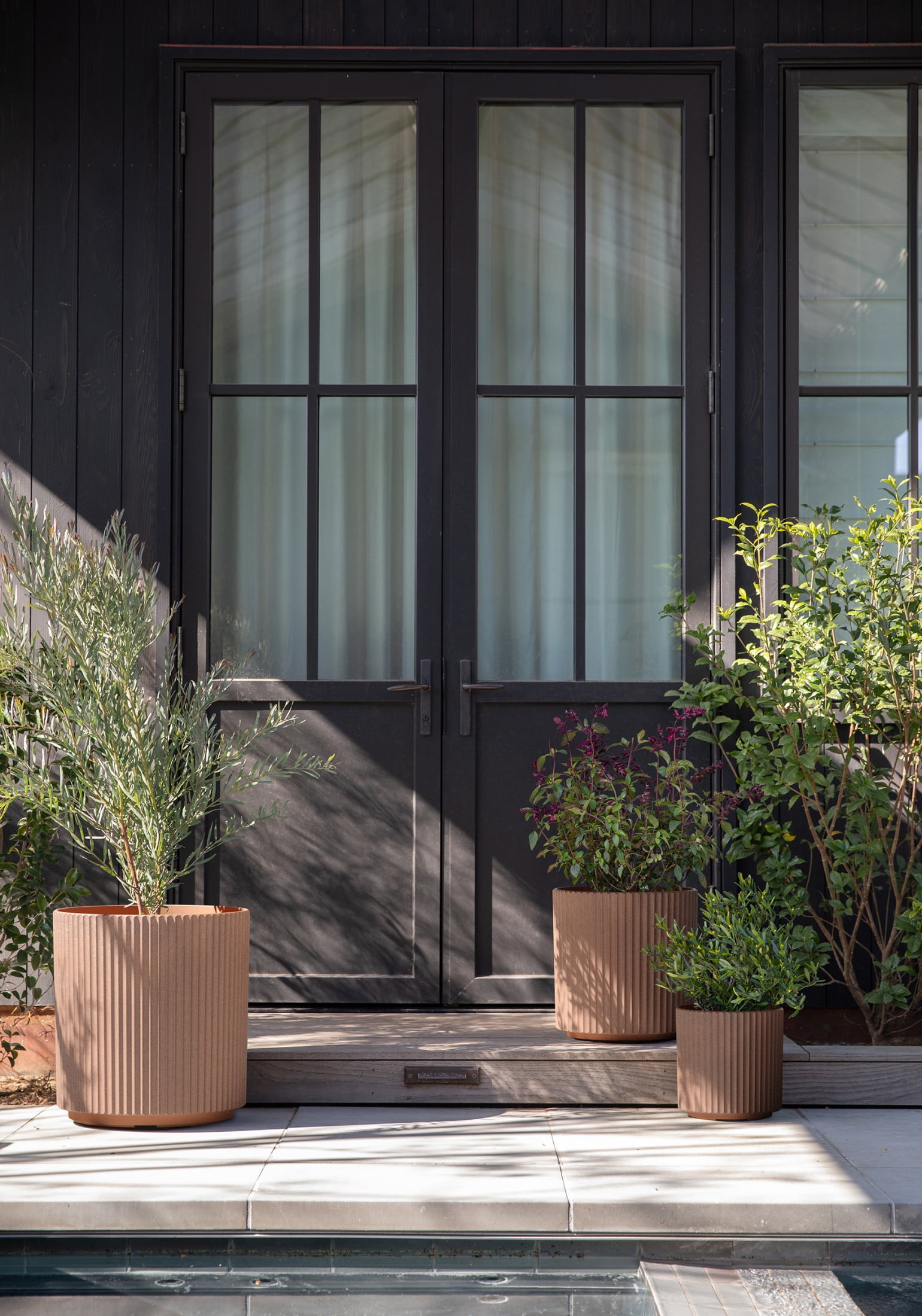 Veradek Demi Series Bundle - Three Piece Set of Plastic-Stone Planters - Terracotta