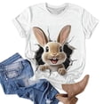 thumbnail image 4 of Craaazy Easter Bunny Print Women's Short Sleeve Crew Neck Top - Loose Fit Casual Spring Graphic Tee Gifts, 4 of 5