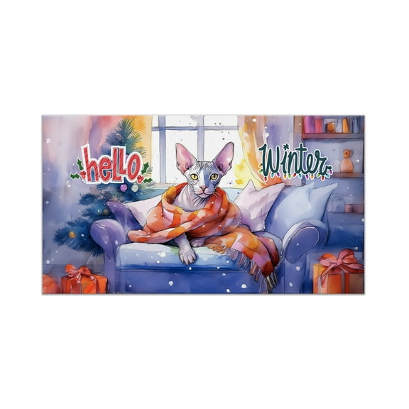 Watercolor Hello Winter Sphynx Chill Christmas Welcome Doormat Cat Lover Kitten Owner Gifts Idea Indoor Outdoor Welcome Mat - 00016