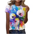 thumbnail image 1 of TSADFHJI Chemises pour Femmes Tendance Été 2024 T-Shirt Imprimé Col Rond Manches Courtes TG Violet, 1 of 5
