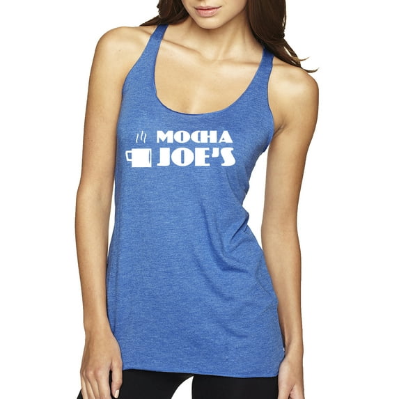 Mocha Joe's Coffee Stand Shop Logo | Womens Pop Culture Premium Tri-Blend Racerback Tank Top, Vintage Royal, Large