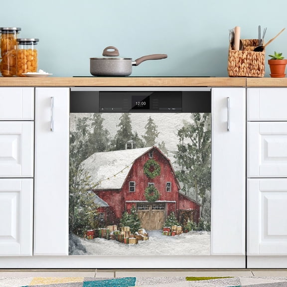 23x26 Inch Magnetic Appliance Cover Dishwasher Sticker Home Decorative Art Kitchen Panel Decal Trimmable Old Red Barn
