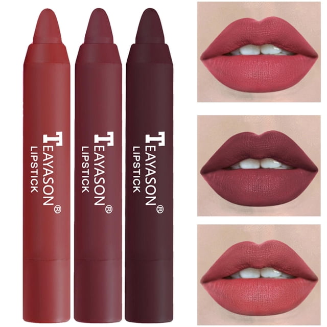 3 Unids Mate Lápices Labiales Set Moda Impermeable Color Fácil Maquillaje / Suave / Larga Duración Lip Glaze Tint Pen para Niñas D mate Barras de labios mate