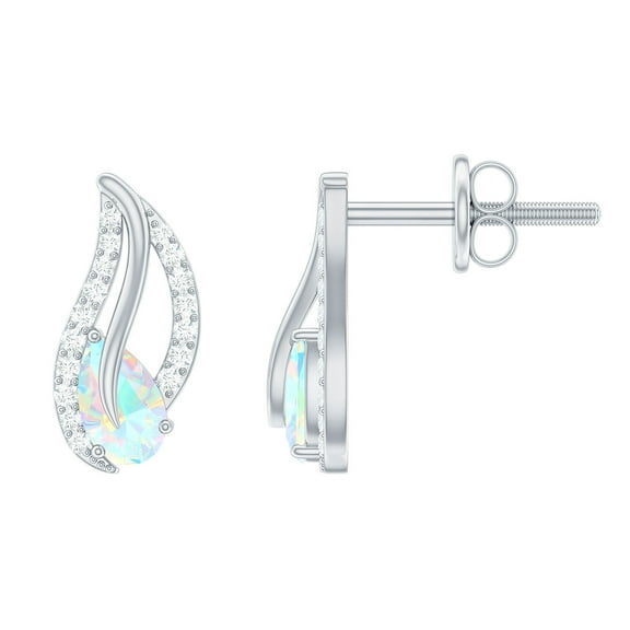 Rosec Jewels Ethiopian Opal Leaf Stud Earrings with Moissanite for Women (AAA Quality), 925 Sterling Silver