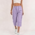 thumbnail image 4 of Cargo Capris for Women High Waisted Solid Color Trousers with Pockets Casual Straight Leg Pants for Summer Street Style Fashion, 4 of 8