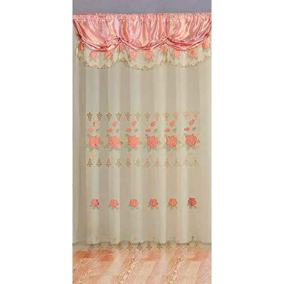Rose Pink Room Decor Embroidery Sheer Valence Window Curtain Drapes 60x90 18" (1, Rose Pink Curtain)