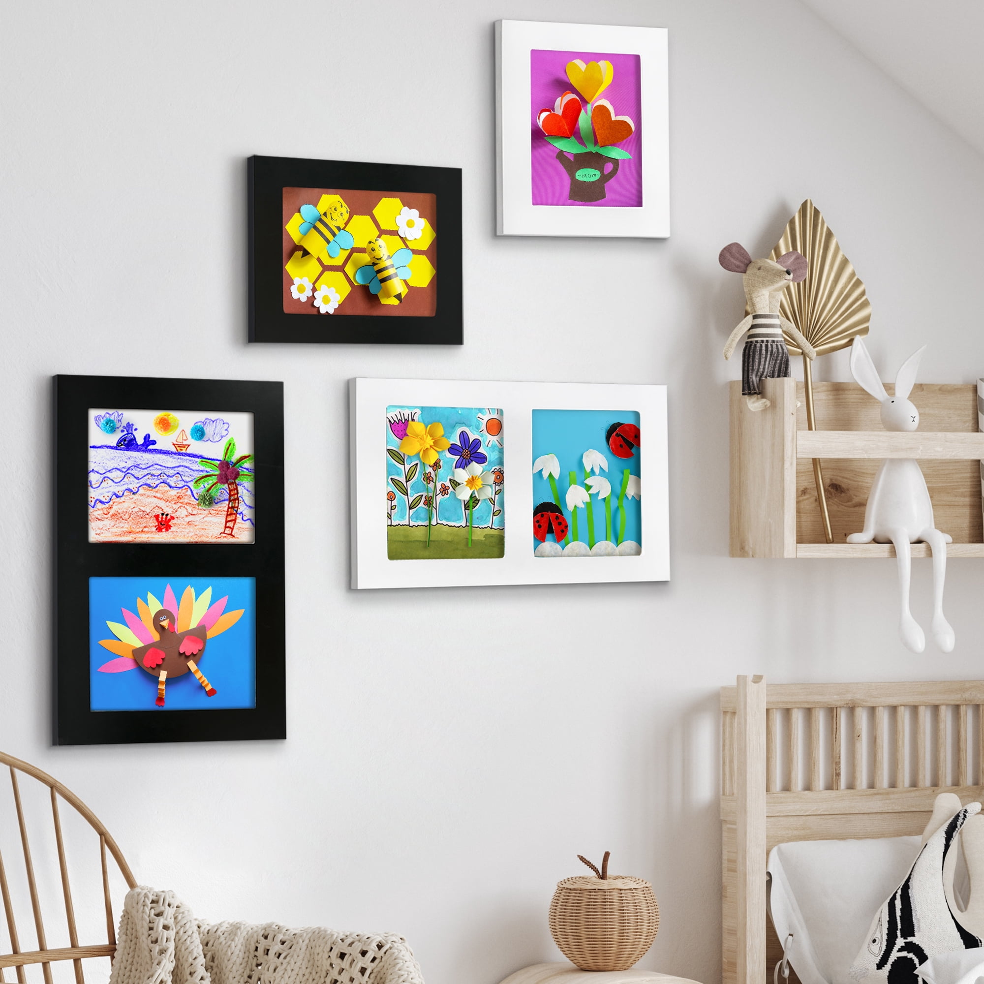 Americanflat 8.5x11 Kids Art Frame Holds Holds 25 Artworks Slide Artworks per Slot Two Openings Storage - Black