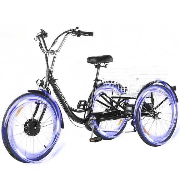 MENGFANMIN Electric Tricycle for Adults,700w Brushless Motor,24 inch 3 Wheel Trike Ebike,36V13AH Li-Battery,Tricycles up to 45 Miles with Baskets