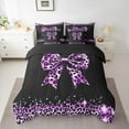 thumbnail image 2 of Homewish Kawaii Ribbon Bow Bedding Comforter Set 7 Pieces for Boys Girls,Leopard Print Full Bedding Set Lightweight,Black Purple Fitted Sheet Flat Sheet,Super Cozy Room Decor,Reversible, 2 of 8