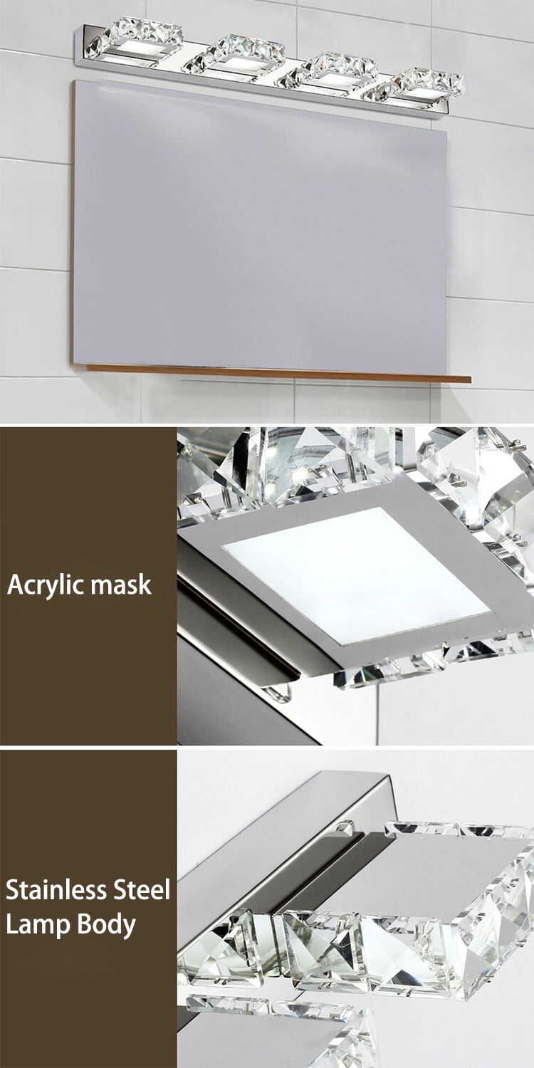 LED Modern Bathroom Vanity Lights Over Mirror Bathroom Vanity Lights Fixtures 4 Lights Crystal Stainless Steel Bath Wall Lighting Mirror Light (4 Square Lights Cold White)