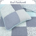 thumbnail image 2 of Cozy Line Subtle Blue Checker Cottage Floral Stripe Cotton 3 Piece Patchwork Quilt Bedding Set, 2 of 7