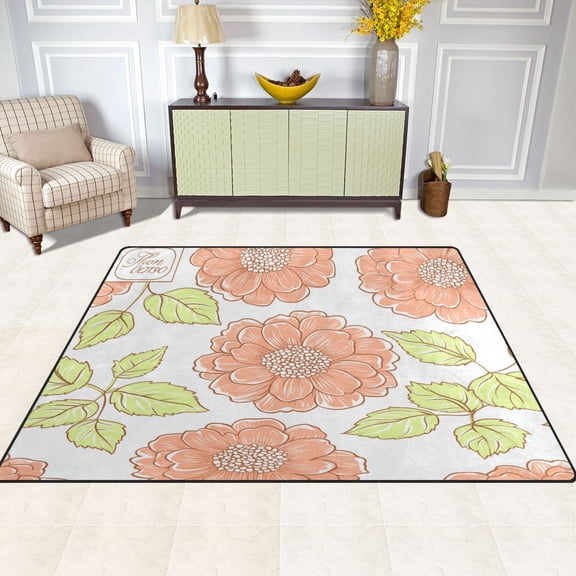 Peach Blossom Pattern Design 63''x48'' Plush Memory Foam Bath Mat, Soft, Absorbent, Non Slip, Durable