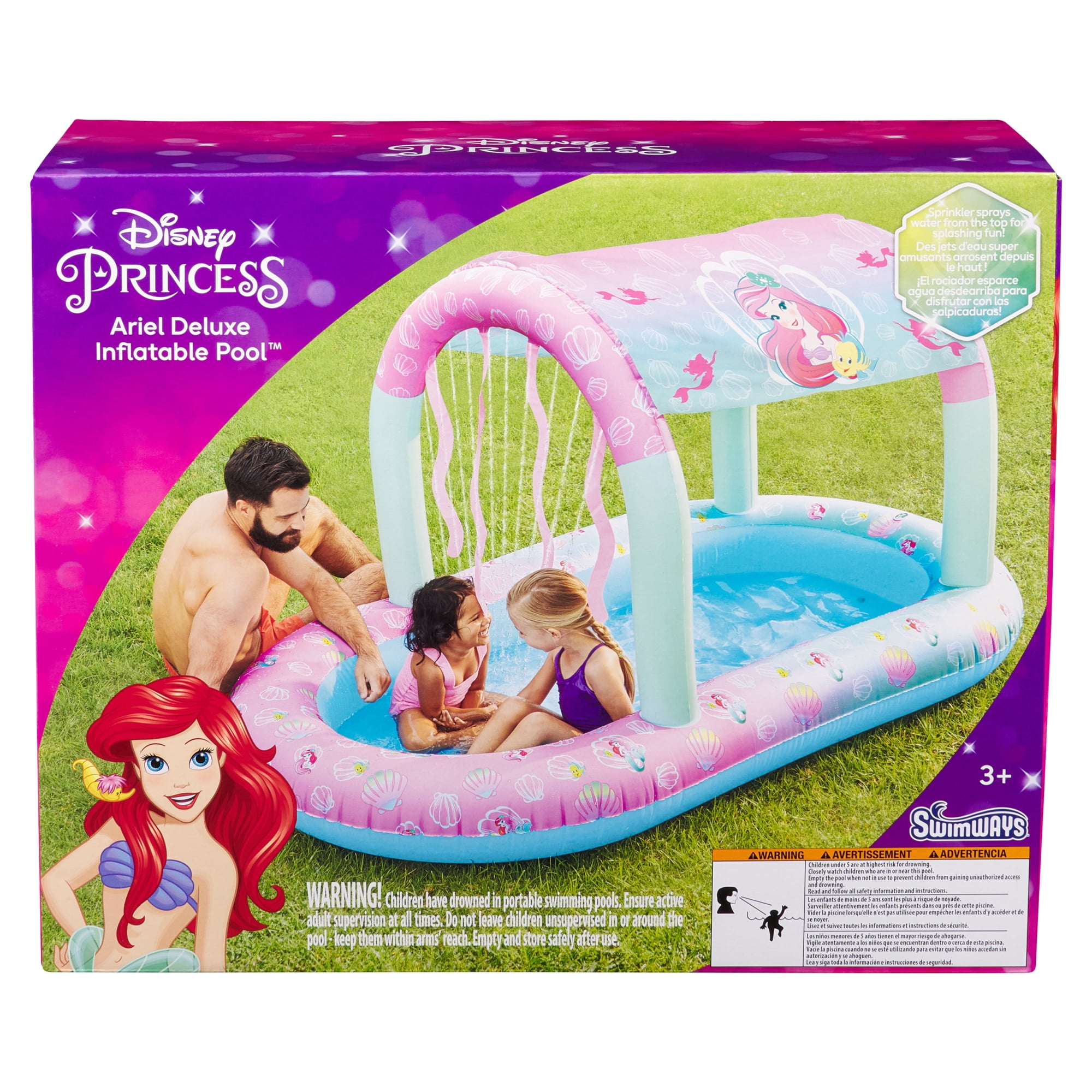 Swimways Disney Princess Ariel Water Castle Inflatable Pool, Above Ground Pool with Canopy and Fast Inflation for Kids Aged Aged 3 & Up