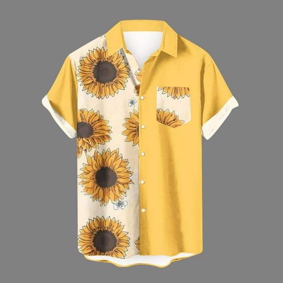Leesechin Hawaiian Shirts for Men with Pocket Men Casual Fashion Turn-down Collar Hawaiian Printing Short Sleeve Have Pockets Cardigan Button Shirt Tops Blouse