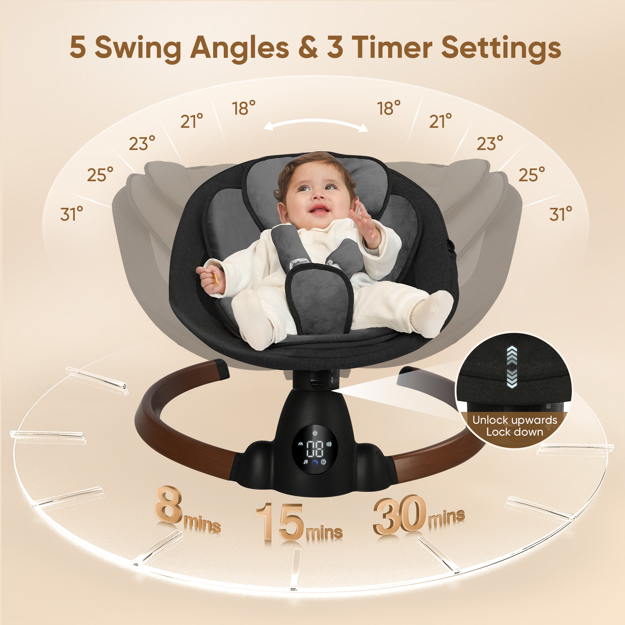 Babyeap Smart Electric Baby Swing with Bluetooth Control photo 3