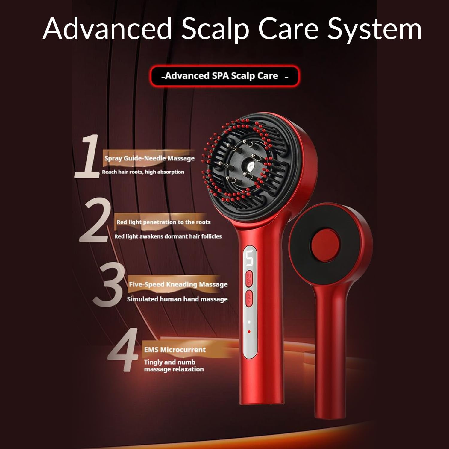 3-in-1 Electric Scalp Massager & Oil Applicator - Cordless Hair Care Comb with EMS, Red Light & Vibration