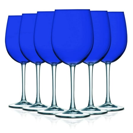 

TableTop King 16 oz Wine Glasses Stemmed Style Cachet Top Accent Cobalt Blue Set of 6