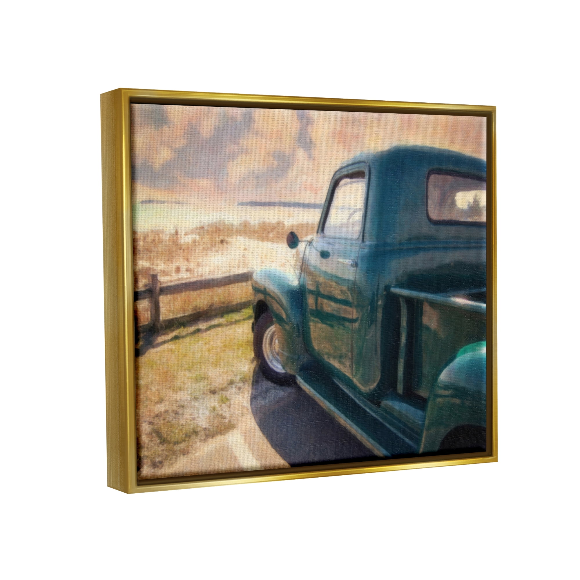 Stupell Industries Country Pickup Landscape Transportation Painting Gold Floater Framed Canvas Art Print Wall Art, 21 x 17