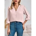 thumbnail image 6 of Women'S Business Casual Tops Summer Long Sleeve Button Down Shirts V Neck Chiffon Blouses Pink Leather S, 6 of 8