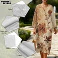 thumbnail image 5 of COEQINE Wrap Dress for Women, Modest Boho Wrap V Neck 3/4 Sleeve Loose Oriental Travel Dress, Year-Round Comfortable Linen-Like Fabric Summer Loungewear, Size M, Vintage Brown Floral, 5 of 6