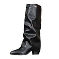 thumbnail image 2 of RotHome Women Knee High Boots Wide Calf Chunky High Heel Pointed Toe Fashion Fold Over Boots for Women Pull On Trendy Fall Winter Tall Boots, 2 of 7