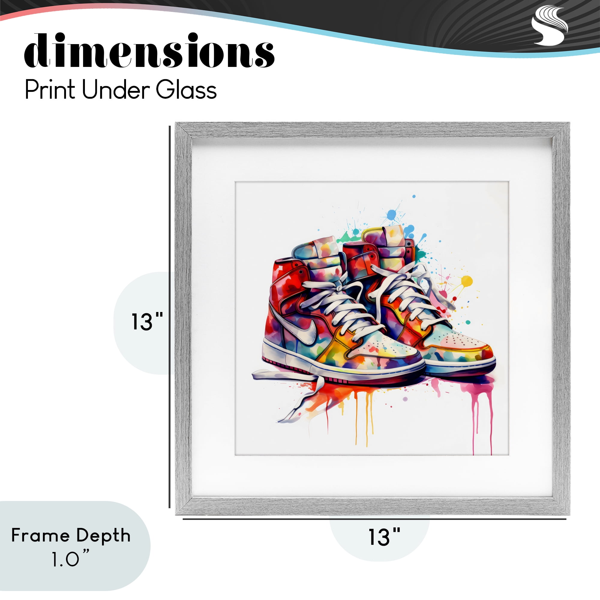 Stupell Industries Sneakers with Watercolor Drip Gray Framed Print Under Glass, design by Creative Studio