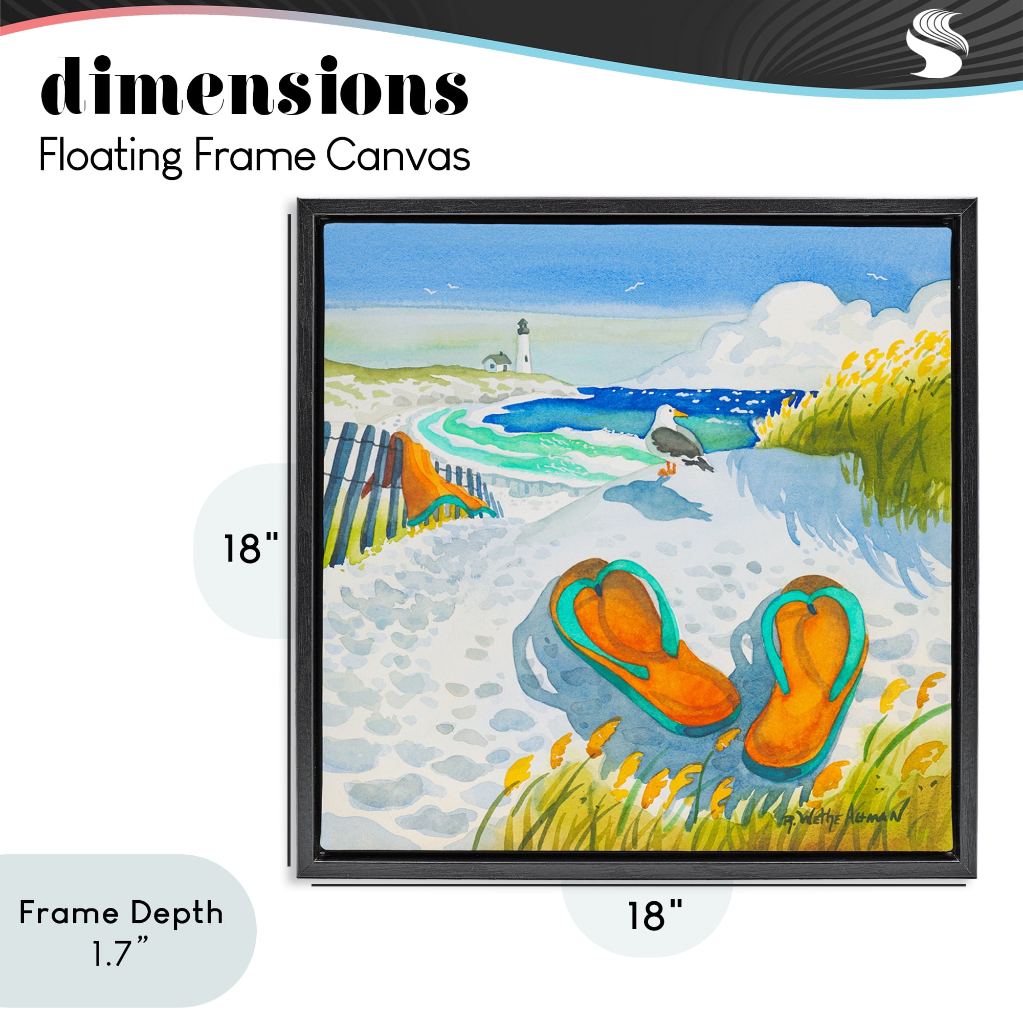 Stupell Industries Seagull & Flip Flops Black Framed Floater Canvas Wall Art, design by Robin Altman