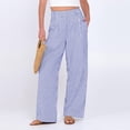 thumbnail image 5 of Women's Fashion Loose Pleated Elastic Waistband Pocket Striped Casual Pants for Modern and Relaxed Style,Blue,S, 5 of 6