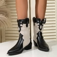 thumbnail image 5 of KEGIRLOM Women Fashionable And Casual Winter High Top Flat Bottomed British Style Thick Heel Pointed Midsole Color Blocked Knight Boots Black 8.5, 5 of 9