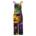 thumbnail image 5 of QATAINLAV Women's Off Shoulder Overalls Casual Adjustable Straps Mardi Gras Jumpsuit Fashion Mask Print Cotton Linen Romper Wide Leg One Piece Pants Multicolor XL, 5 of 6
