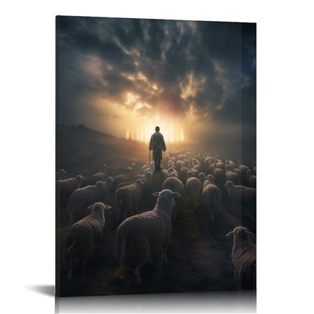 EastSmooth Framed Jesus and Lamb Canvas Wall Art God Faith Poster Prints Wall Decor Picture Christian Home Bedroom Decoration