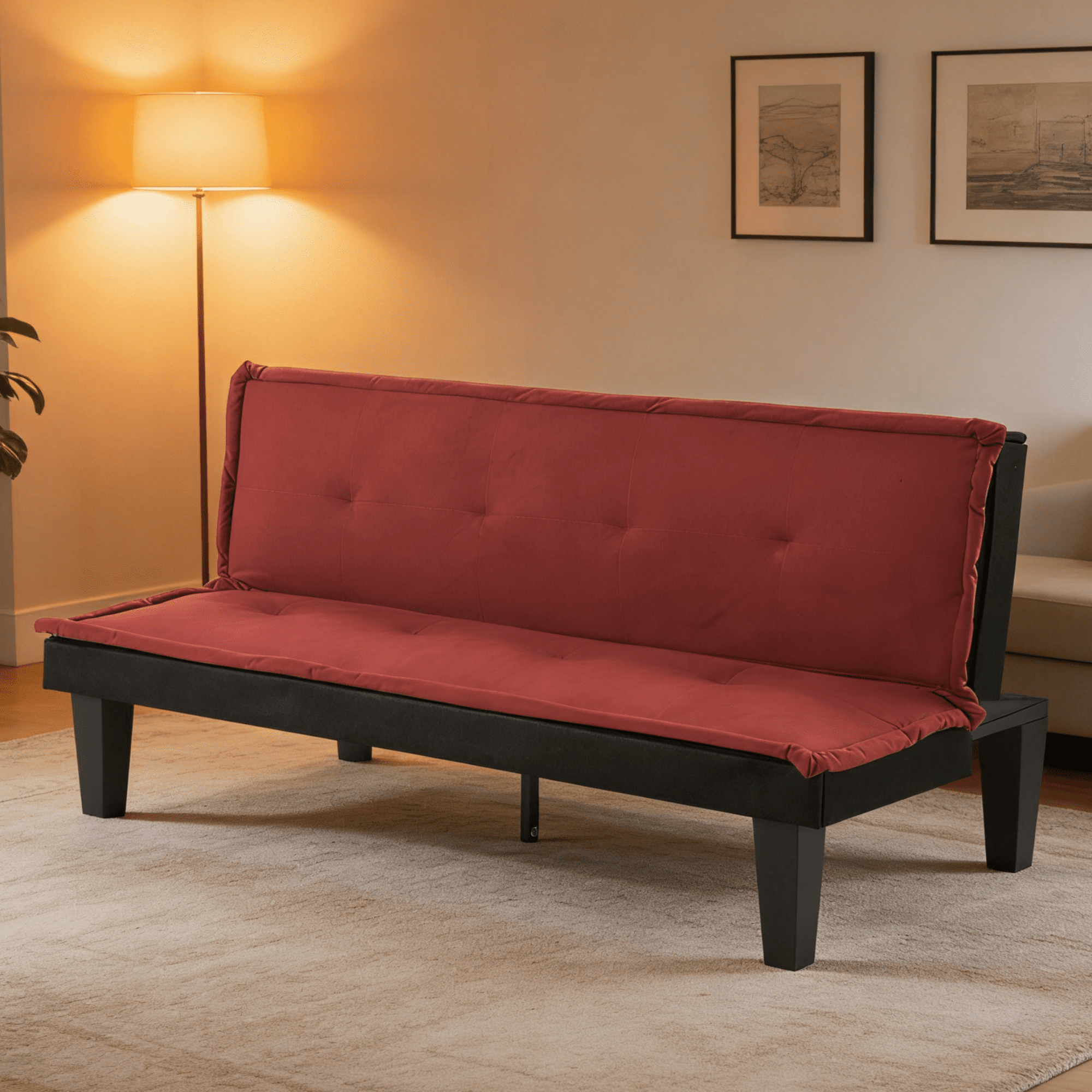BSHTI 62.99" Faux Suede Futon Sofa Bed, 5-Position Adjustable Backrest, Converts to Sleeper, for Small Space, RED