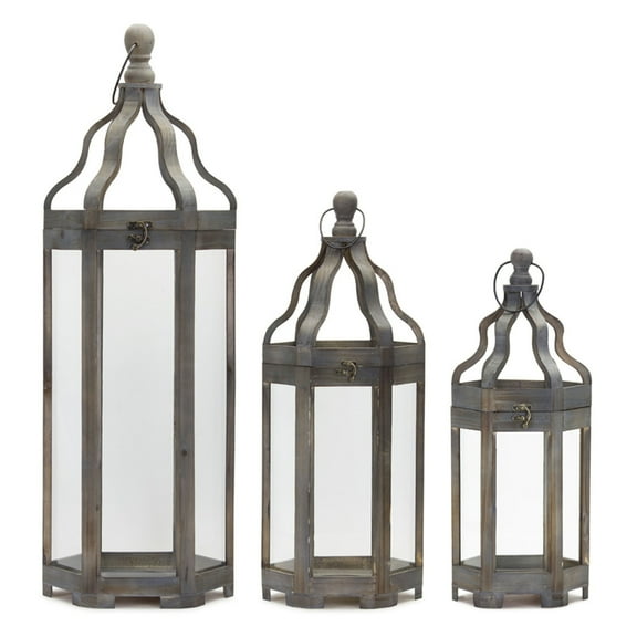 Home Decorative Lantern (Set Of 3) 19.5"H, 25"H, 36"H Wood, Iron