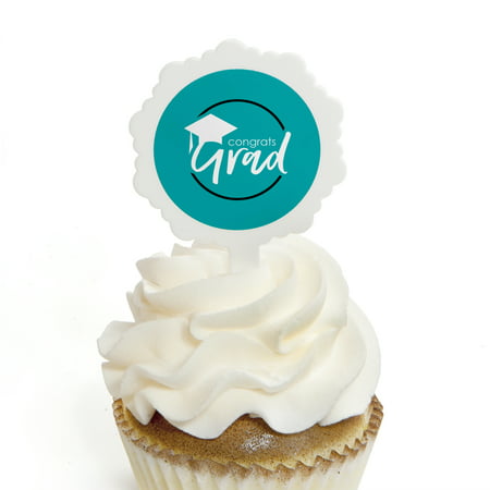Teal Grad - Best is Yet to Come - Cupcake Picks with Stickers -  Turquiose Graduation Party Cupcake Toppers - 12