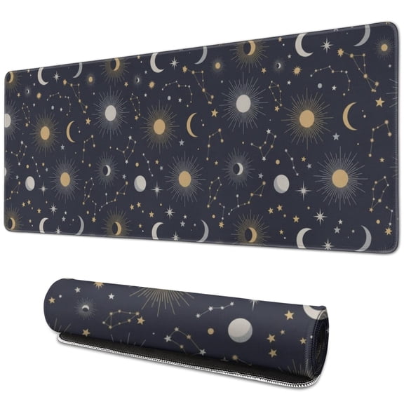 Long Mouse Pads for Desk,Blue Sun Moon Star Constellation Pattern Desk Mats on Top Of Desks, Desk Mouse Pad Extra Large with 3mm Non-Slip Base and Stitched Edge for Gaming,Office,Work,Home 31.5"x11.8"