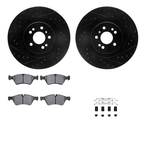 Dynamic Friction Company Front Brake Rotors-Drilled and Slotted-Black with 5000 Advanced Brake Pads includes Hardware 8512-63111