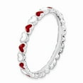 thumbnail image 3 of Solid 925 Sterling Silver Stackable Red and White Enamel Heart Ring Eternity Band Size 6, 3 of 6